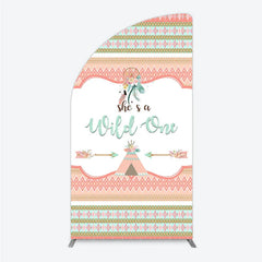 Aperturee - Aperturee Peach and Mint Green Boho Tribal She’s a Wild One Half Moon Arch Backdrop Dreamcatcher Teepee First Birthday Decor