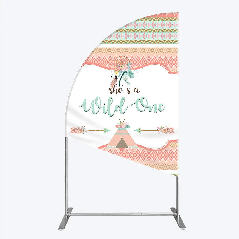 Aperturee - Aperturee Peach and Mint Green Boho Tribal She’s a Wild One Half Moon Arch Backdrop Dreamcatcher Teepee First Birthday Decor