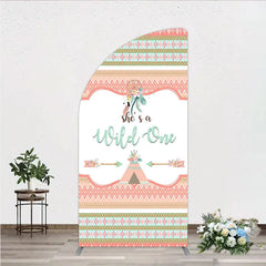 Aperturee - Aperturee Peach and Mint Green Boho Tribal She’s a Wild One Half Moon Arch Backdrop Dreamcatcher Teepee First Birthday Decor