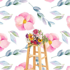 Aperturee - Aperturee Peach Blossom And Leaves Repeat Step Photo Backdrop
