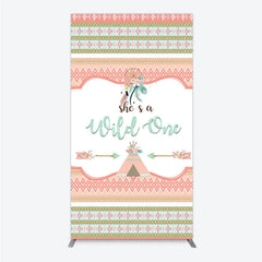Aperturee - Aperturee Peach Mint Green Boho Tribal Rectangle Arch Backdrop She’s a Wild One Dreamcatcher Teepee Birthday Party Decor