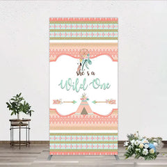 Aperturee - Aperturee Peach Mint Green Boho Tribal Rectangle Arch Backdrop She’s a Wild One Dreamcatcher Teepee Birthday Party Decor