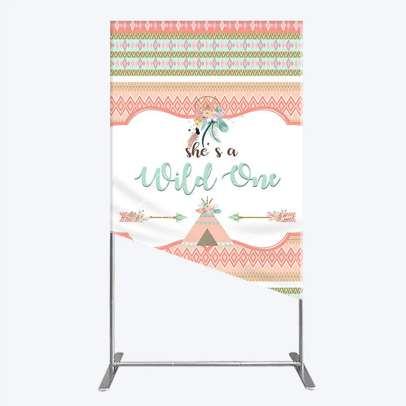 Aperturee - Aperturee Peach Mint Green Boho Tribal Rectangle Arch Backdrop She’s a Wild One Dreamcatcher Teepee Birthday Party Decor