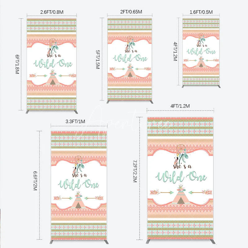 Aperturee - Aperturee Peach Mint Green Boho Tribal Rectangle Arch Backdrop She’s a Wild One Dreamcatcher Teepee Birthday Party Decor