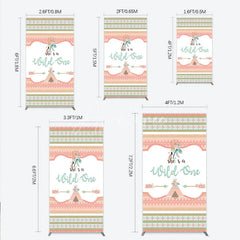 Aperturee - Aperturee Peach Mint Green Boho Tribal Rectangle Arch Backdrop She’s a Wild One Dreamcatcher Teepee Birthday Party Decor