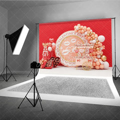 Aperturee - Aperturee Peach Valentine Day Cart Backdrop Kiss Lips Lace Circle Flower Stand Background Sweet Love Photography Prop