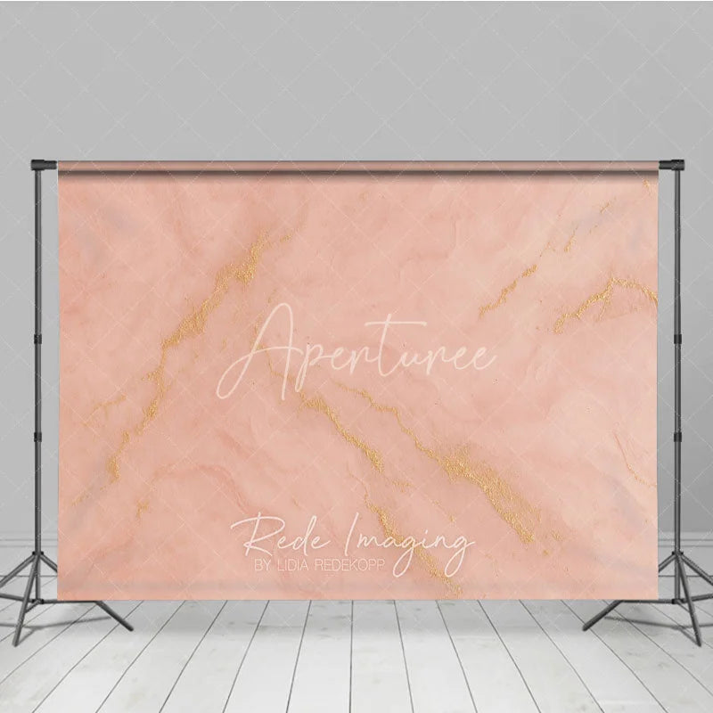 Aperturee - Aperturee Peachy Pink and Gold Vein Marble Texture Photography Backdrop Elegant Abstract Blush Photo Background