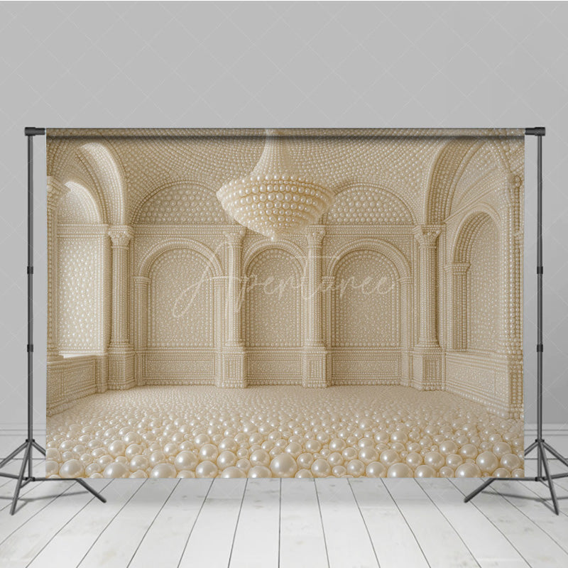 Aperturee - Aperturee Pearl Ballroom Photography Backdrop Elegant Luxury Room with Arches Fantasy Wedding or Maternity Photo Shoots