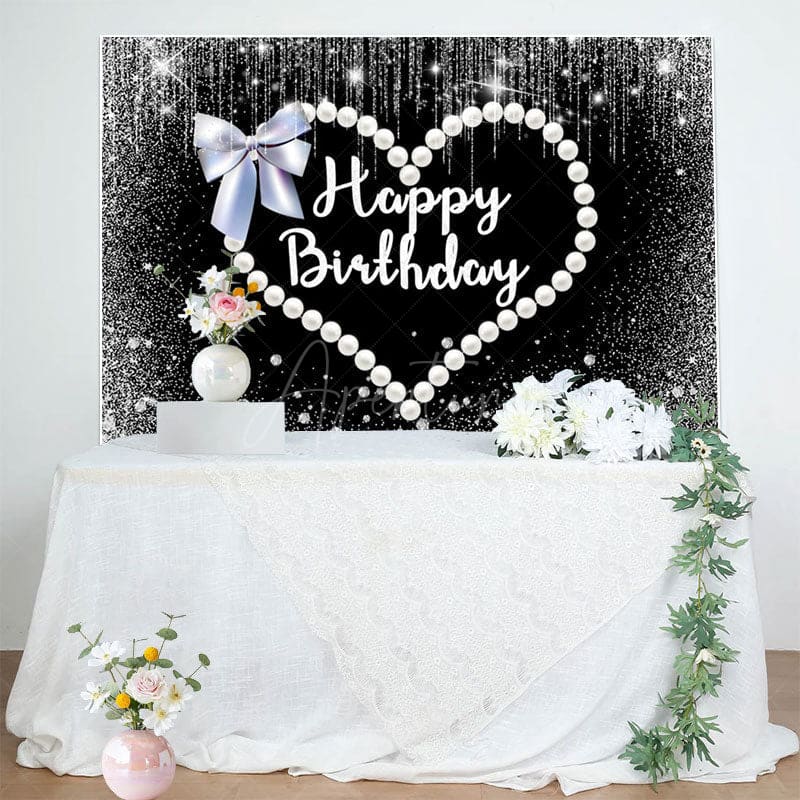 Aperturee - Aperturee Pearl Love Cute Bow Black Happy Birthday Backdrop