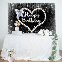 Aperturee - Aperturee Pearl Love Cute Bow Black Happy Birthday Backdrop