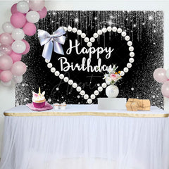 Aperturee - Aperturee Pearl Love Cute Bow Black Happy Birthday Backdrop