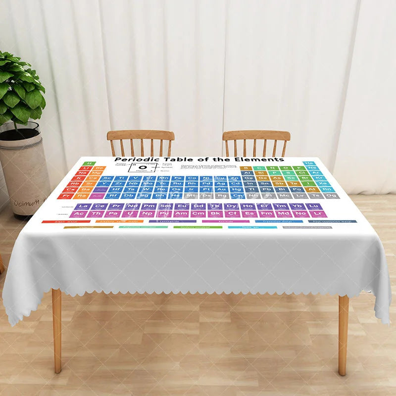 Aperturee - Aperturee Periodic Table of Elements Tablecloth on White for Science Classroom Decor or Chemistry Themed Party