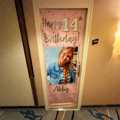 Aperturee - Aperturee Personalized 14th Birthday Door Cover Pink and Gold Photo Custom Name Banner