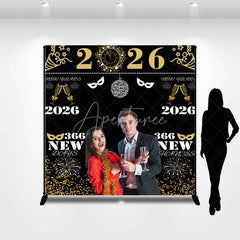 Aperturee - Aperturee Personalized 2026 New Year’s Eve Photo Backdrop Black and Gold ’366 New Chances’ Custom NYE Party Photo Booth