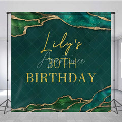 Aperturee - Aperturee Personalized 30th Birthday Backdrop in Emerald Green and Gold Elegant Agate Marble Custom Name Party Decor