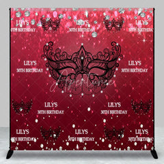 Aperturee - Aperturee Personalized 30th Birthday Masquerade Backdrop Red and Black Venetian Mask Custom Name Glitter Party Decor