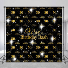 Aperturee - Aperturee Personalized 50th Birthday Bash Backdrop Gold Glitter Number 50 on Black Background Custom Name Milestone Decor