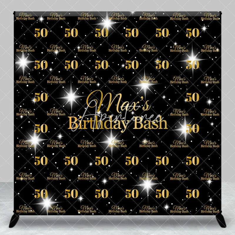 Aperturee - Aperturee Personalized 50th Birthday Bash Backdrop Gold Glitter Number 50 on Black Background Custom Name Milestone Decor