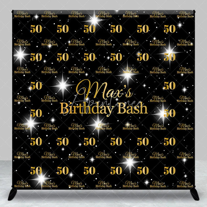 Aperturee - Aperturee Personalized 50th Birthday Bash Backdrop Gold Glitter Number 50 on Black Background Custom Name Milestone Decor