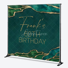 Aperturee - Aperturee Personalized 60th Birthday Backdrop in Emerald Green and Gold Elegant Agate Marble Custom Name Party Decor