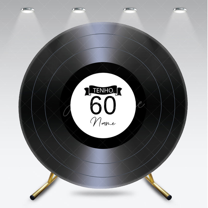 Aperturee - Aperturee Personalized 60th Birthday Vinyl Record Round Backdrop Kit Custom Name for Music Lover Retro Party Decor