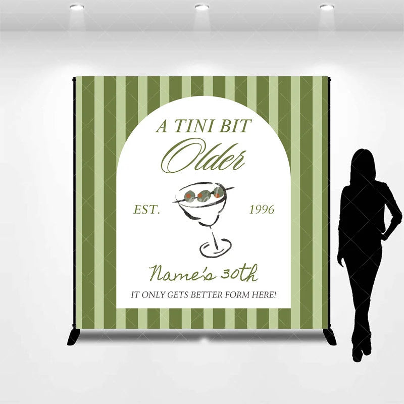 Aperturee - Aperturee Personalized A Tini Bit Older 30th Birthday Backdrop Custom Name Martini Theme Party Banner
