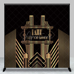 Aperturee - Aperturee Personalized Art Deco Gold 50th Birthday Backdrop Custom Name Gatsby Style Party Banner