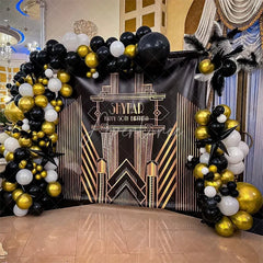 Aperturee - Aperturee Personalized Art Deco Gold 50th Birthday Backdrop Custom Name Gatsby Style Party Banner