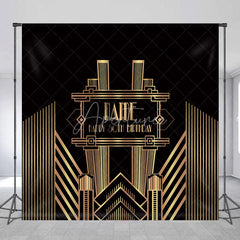 Aperturee - Aperturee Personalized Art Deco Gold 50th Birthday Backdrop Custom Name Gatsby Style Party Banner