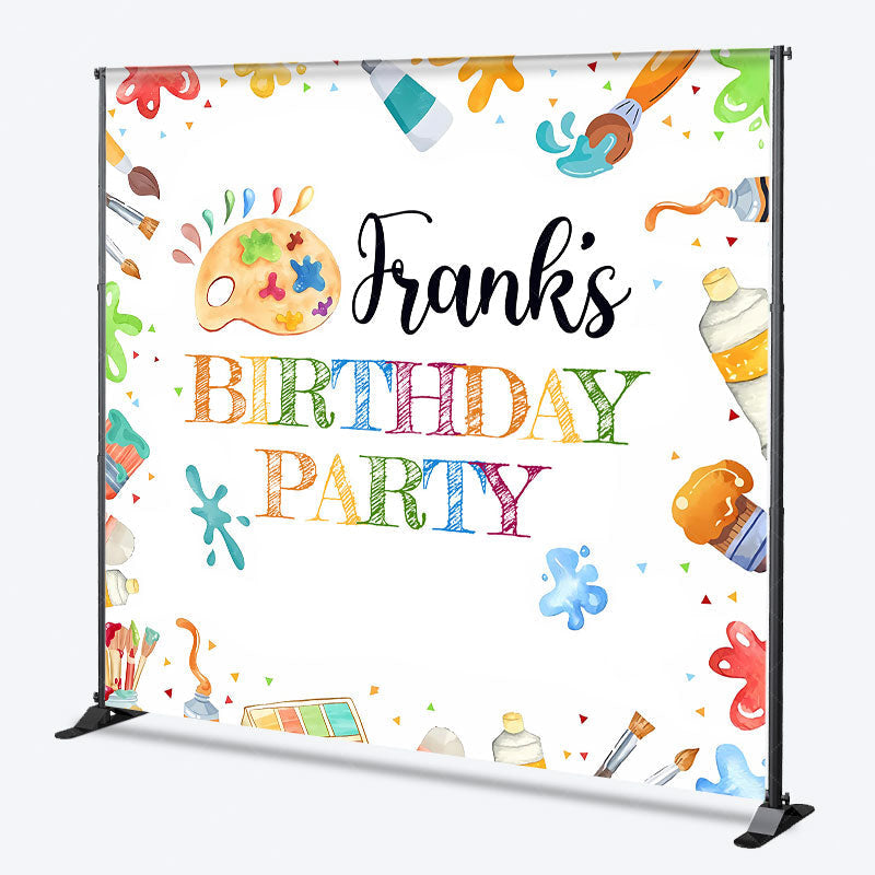 Aperturee - Aperturee Personalized Art Party Birthday Backdrop Paint and Brushes Theme Custom Name Craft and Painting Celebration
