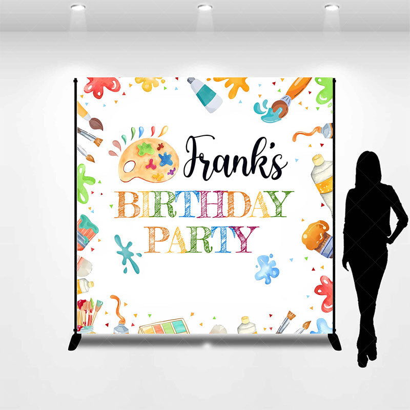 Aperturee - Aperturee Personalized Art Party Birthday Backdrop Paint and Brushes Theme Custom Name Craft and Painting Celebration