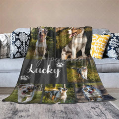 Aperturee - Aperturee Personalized Australian Shepherd Blanket with Custom Name Photo Collage Memorial Gift for Dog Lovers