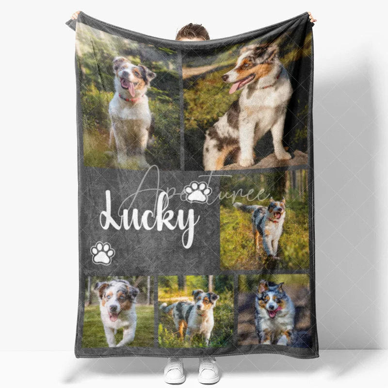 Aperturee - Aperturee Personalized Australian Shepherd Blanket with Custom Name Photo Collage Memorial Gift for Dog Lovers