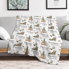 Aperturee - Aperturee Personalized Baby Blanket for Boy Custom Woodland Animals Deer Bear Forest Theme Nursery Decor Swaddle