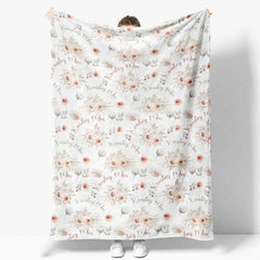 Aperturee - Aperturee Personalized Baby Blanket with Name Boho Pink Floral Rose Pattern Swaddle Custom Girl Nursery Bedding Gift