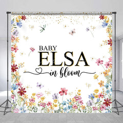 Aperturee - Aperturee Personalized Baby in Bloom Baby Shower Backdrop Wildflower Floral Butterfly Garden Party Decor for Girl