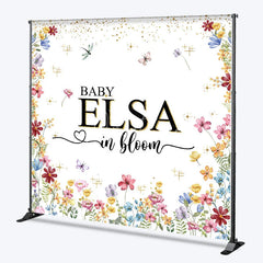 Aperturee - Aperturee Personalized Baby in Bloom Baby Shower Backdrop Wildflower Floral Butterfly Garden Party Decor for Girl