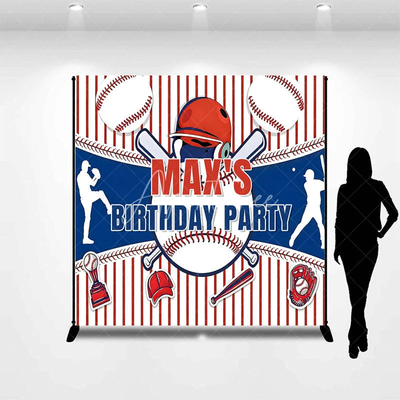 Aperturee - Aperturee Personalized Baseball Birthday Party Custom Backdrop Red White and Blue Sports Theme Decor for Kids Celebration