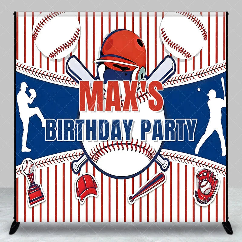 Aperturee - Aperturee Personalized Baseball Birthday Party Custom Backdrop Red White and Blue Sports Theme Decor for Kids Celebration