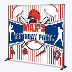 Aperturee - Aperturee Personalized Baseball Birthday Party Custom Backdrop Red White and Blue Sports Theme Decor for Kids Celebration