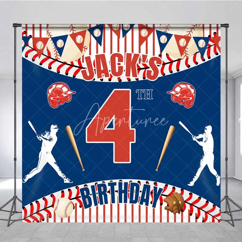 Aperturee - Aperturee Personalized Baseball Custom Birthday Backdrop Red Stripes Sports Theme Boys Party Photography Background