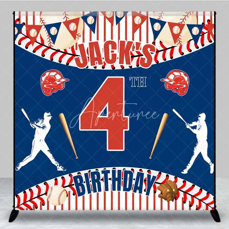 Aperturee - Aperturee Personalized Baseball Custom Birthday Backdrop Red Stripes Sports Theme Boys Party Photography Background