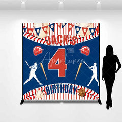 Aperturee - Aperturee Personalized Baseball Custom Birthday Backdrop Red Stripes Sports Theme Boys Party Photography Background