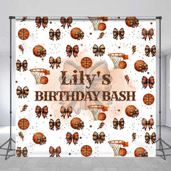 Aperturee - Aperturee Personalized Basketball and Bows Birthday Backdrop A Sweet Little All Star is on the Way Custom Name Sports Party