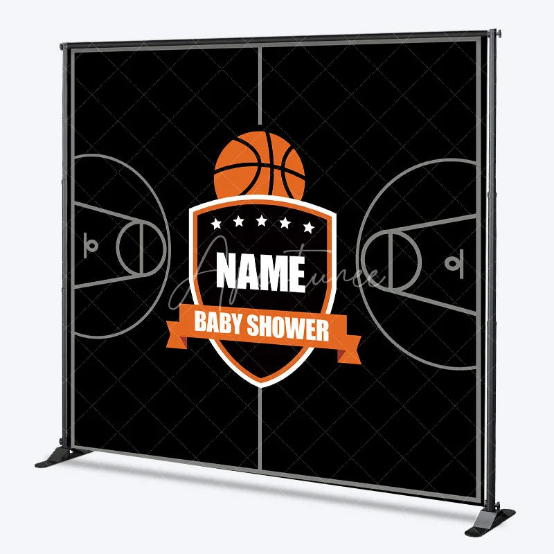Aperturee - Aperturee Personalized Basketball Baby Shower Backdrop Custom Name Sports Theme Court Party Banner