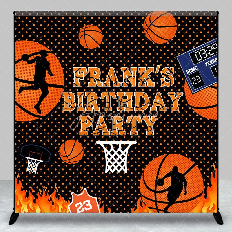 Aperturee - Aperturee Personalized Basketball Birthday Party Backdrop Slam Dunk with Flames and Scoreboard Custom Name Sports Theme Decor