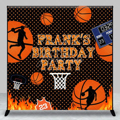 Aperturee - Aperturee Personalized Basketball Birthday Party Backdrop Slam Dunk with Flames and Scoreboard Custom Name Sports Theme Decor