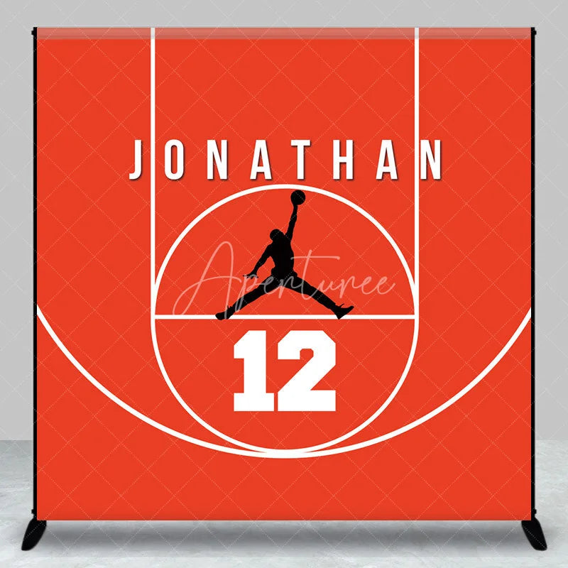 Aperturee - Aperturee Personalized Basketball Red Court Birthday Backdrop Custom Name and Number Sports Party Banner