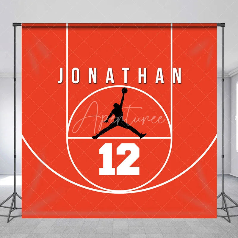 Aperturee - Aperturee Personalized Basketball Red Court Birthday Backdrop Custom Name and Number Sports Party Banner