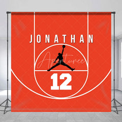 Aperturee - Aperturee Personalized Basketball Red Court Birthday Backdrop Custom Name and Number Sports Party Banner